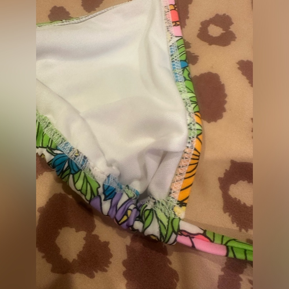 neon trippy Floral Triangle Bikini Top with extra long wrap bottom strap - Picture 9 of 12